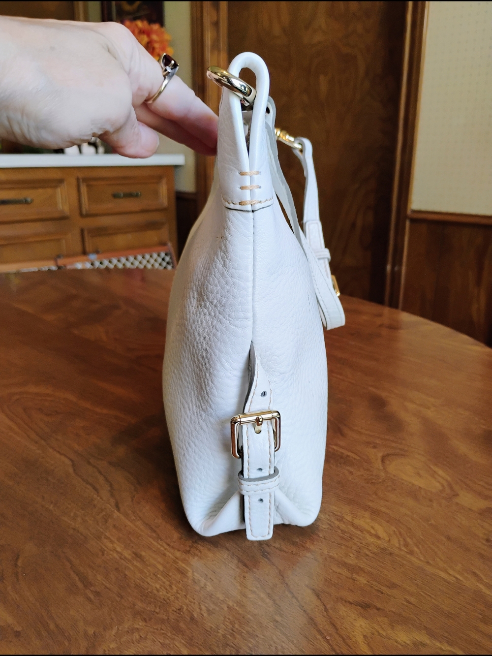 Dooney & Bourke White Pebble Grain Leather "Hobo Corner Buckle" Shoulder Bag - Picture 6 of 13